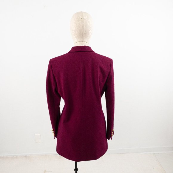 Vintage 80s Jacket S/M Petite Wool Boucle Coat Purple - Picture 5 of 11